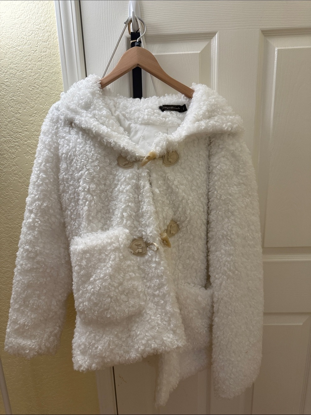 Kids Cozy White Faux Shearling Hooded Coat